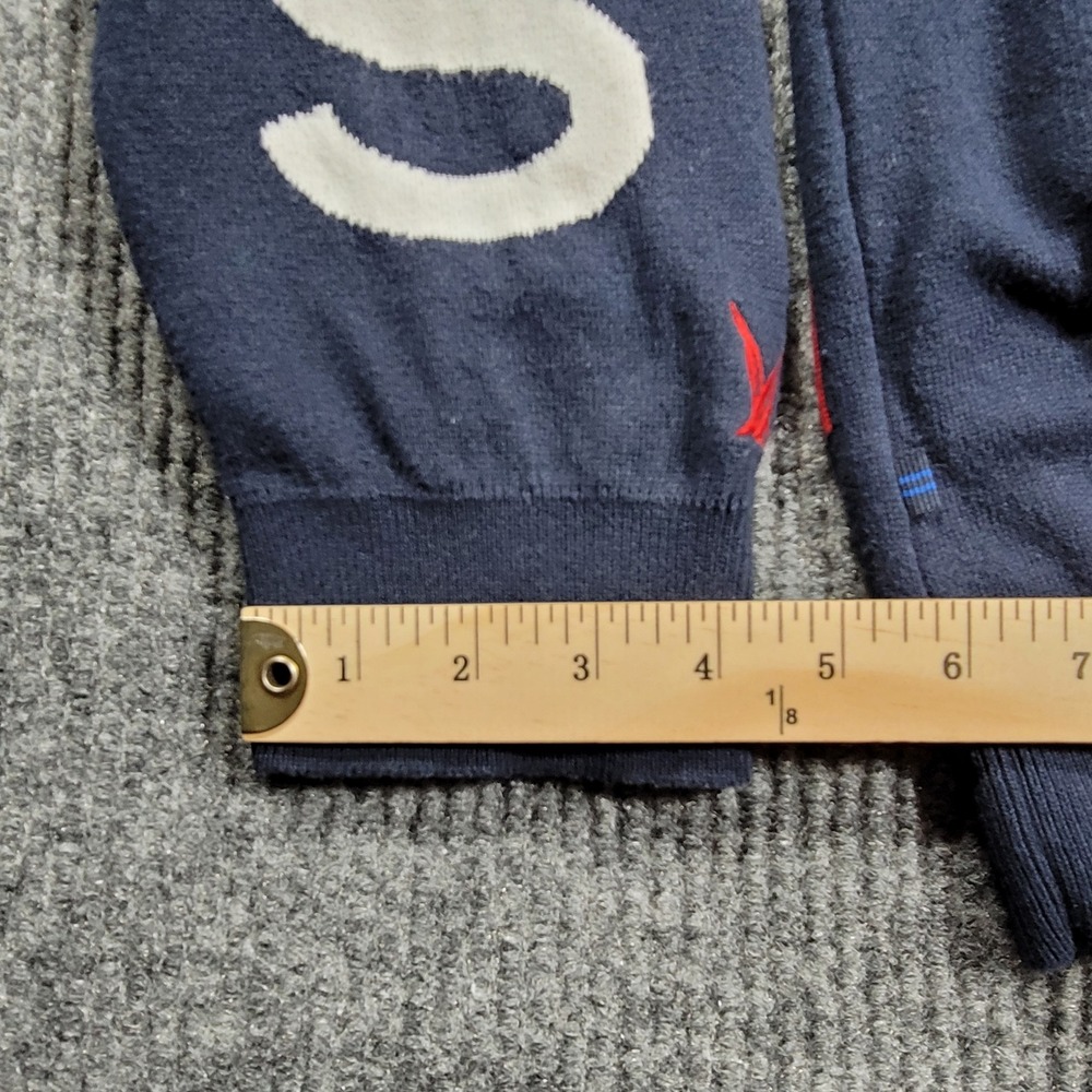 VTG Nautica Blue Sail Sweater Men's Navy Blue Full Zip Graphic Intarsia Knit XL - Picture 9 of 12